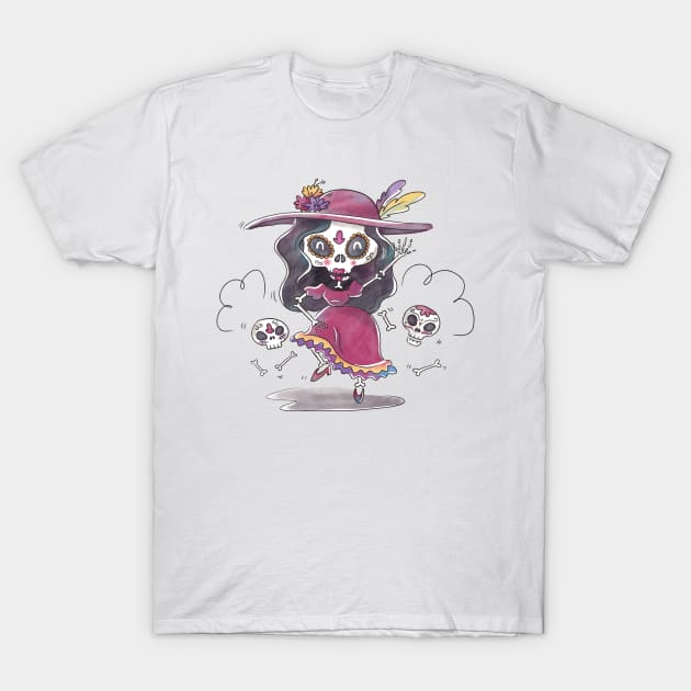 Dancing Day of the Dead La Calavera Catrina T-Shirt by SandiTyche